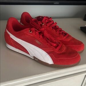 Puma Red Suede Sneakers with White Formstrip